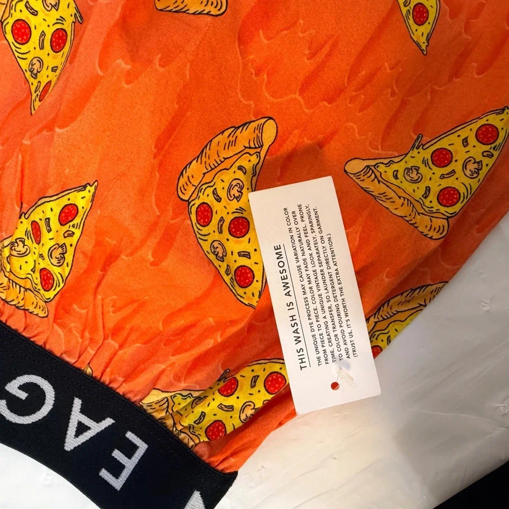 American Eagle Mens XL Pizza Print Boxer Shorts Orange Elastic Waistband NEW